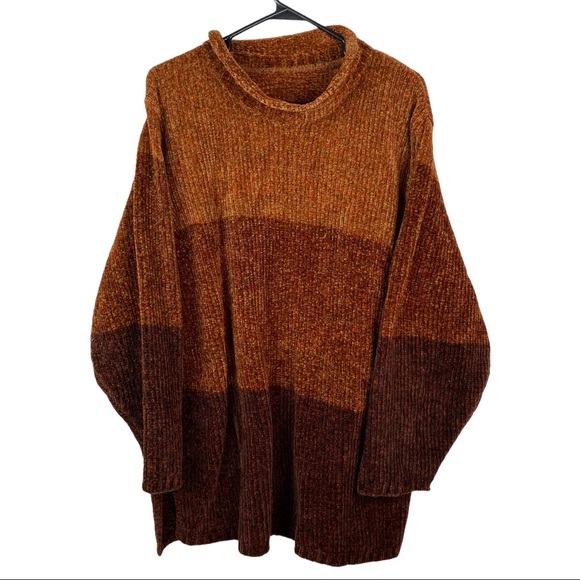 Sweaters - Oversized Burnt Orange Striped Mock Neck Sweater